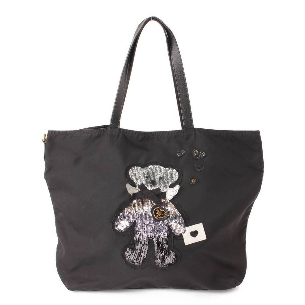 Prada Sequin Bear Tote Bag Black